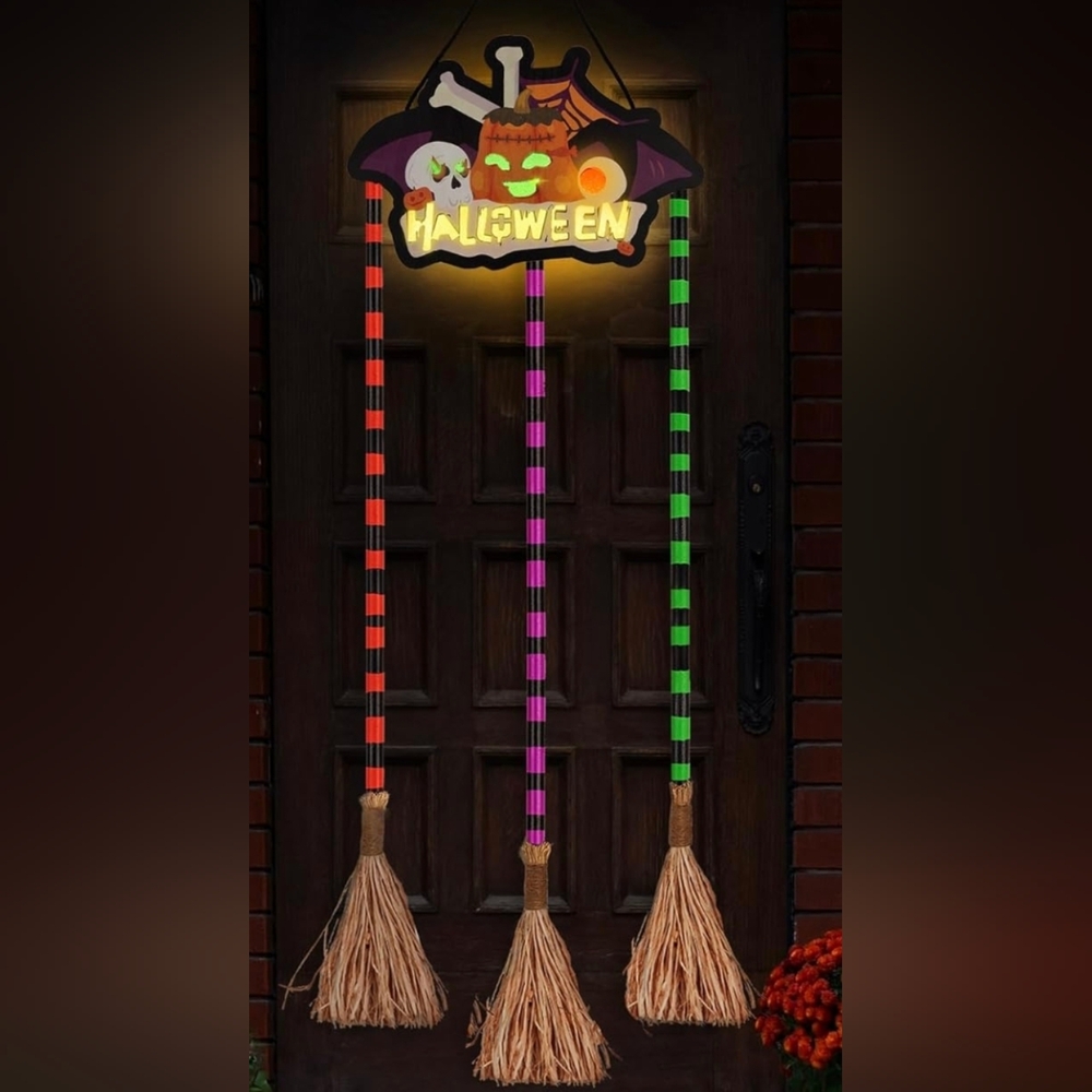BicTec Halloween 59" 3 Brooms Parking Sign with Battery Powered Built In Timer